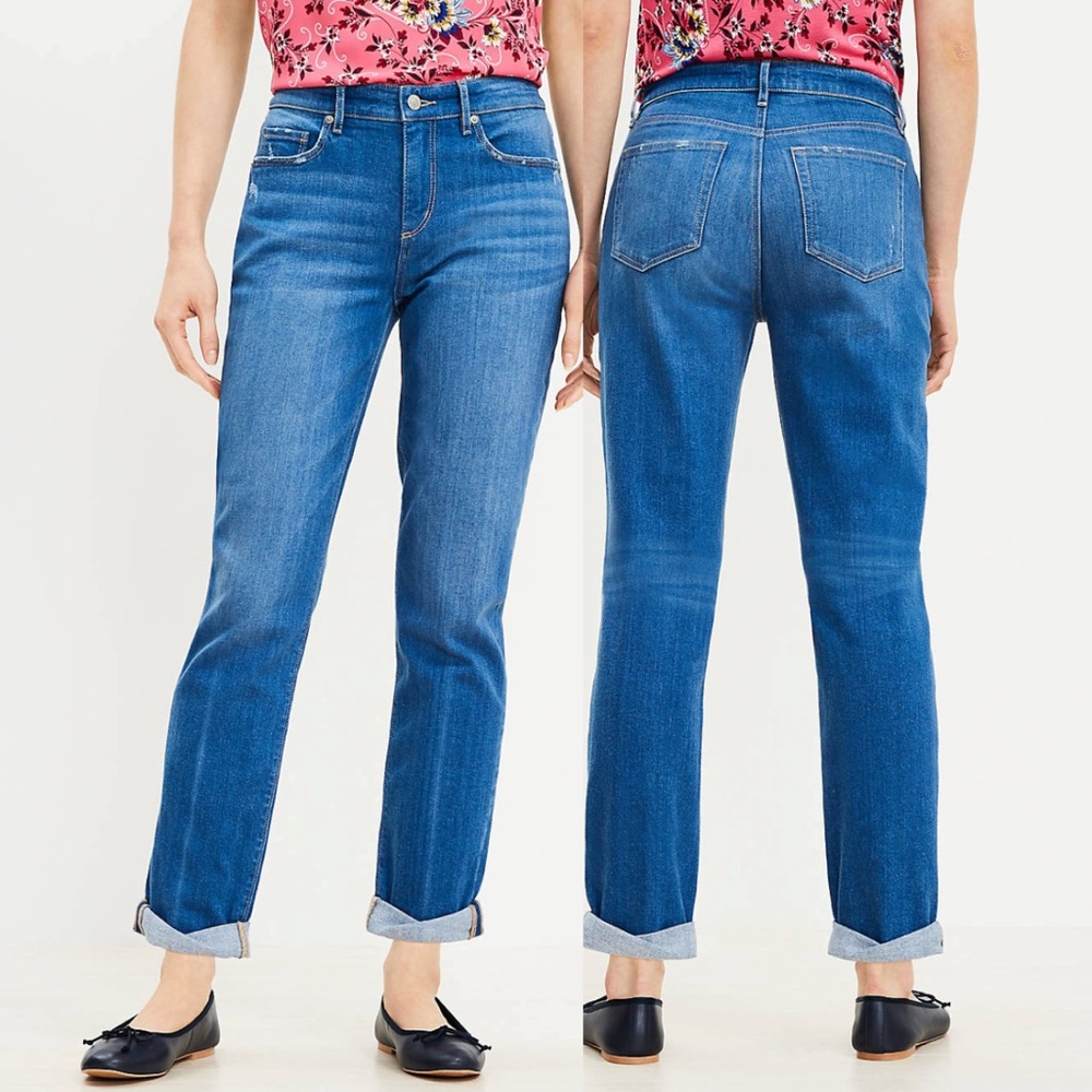 ANN TAYLOR LOFT the Girlfriend Original Mid Rise Jeans Medium Wash PETITE 8P 29P